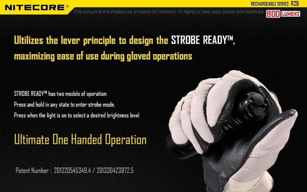 NiteCore R25 800 люмен перезаряжаемый светодиодный тактический фонарь с батареей, зарядная док-станция, автомобильный адаптер переменного тока, кобура