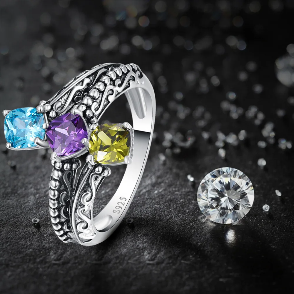 Хит продаж Jrose 5*5 мм подушка с 3 камнями Swis Blue CZ & Morganite твердое 100% Серебро 925 пробы