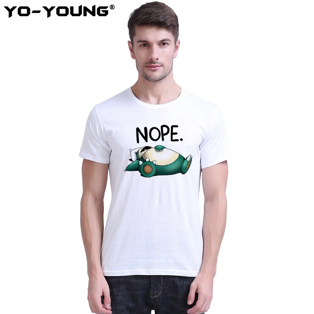 Yo Young мужские футболки Покемон Snorlax Nope смешные цифровая печать 100% чесаный хлопок