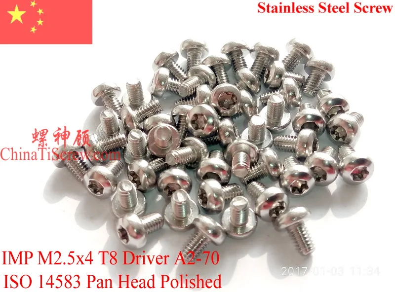 ISO 14583 винты из нержавеющей стали M2.5x4 головка сковороды Torx T8 A2 70 полированная ROHS 100