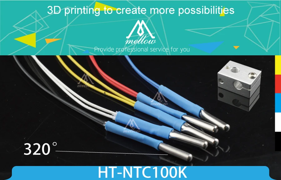 NTC 3950 простой сменный термисторный датчик для деталей 3D-принтера PT100 E3D V6 тепловой блок Циклоп+ и Химера+ нагреватель hotend