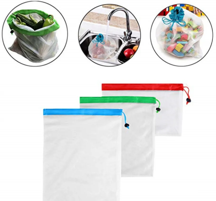 12pcs/lot Reusable Mesh Produce Bags Washable Eco Friendly for Grocery Shopping Storage Fruit Vegetable Toys Sundries |