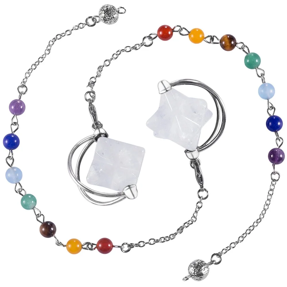 SUNYIK Rock Quartz Меркаба звезда маятник с 7 Чакра бусы цепь гадание метафизический