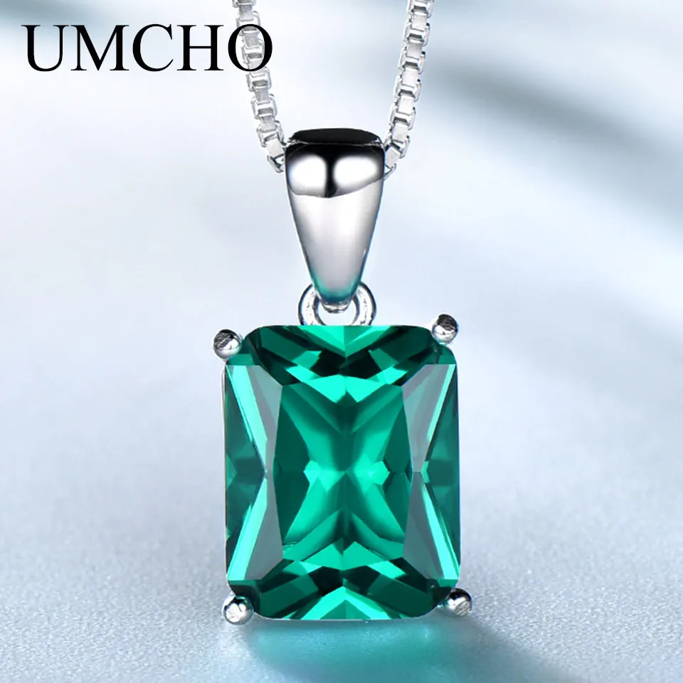 Emerald UMCHO, натуральная 925 пробы, серебро, роскошные ожерелья с драгоценными камнями, подвески для женщин, элегантные ювелирные украшения, вечерние, свадебные, подарок матери - Цвет камня: Emerald