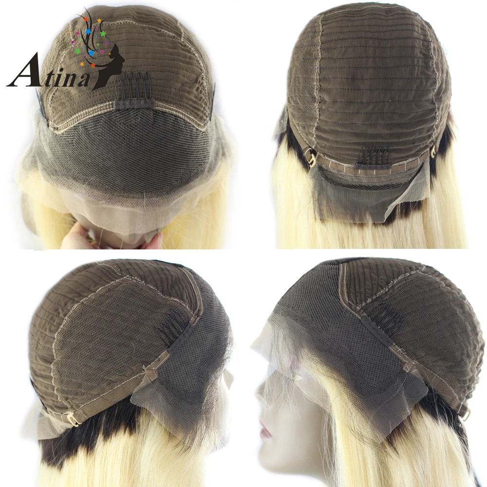 Парики из натуральных волос T4 613 блонд прямые волосы Remy двухцветные 180%|Парик на