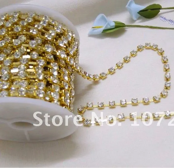 

50% off! Only 3 Days!! 10yd 4mm A-Grade Rhinestone Gold Diamante Chain Craft