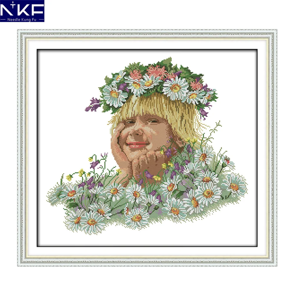

NKF Flower girl figure style handcraft needlepoint kits counted stamped canvas Christmas cross stitch sets for home decoration