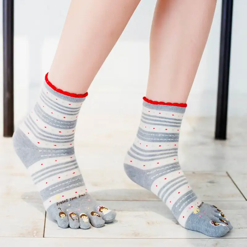 Осенне-зимние женские теплые мягкие цветные Мультяшные носки с пятью пальцами