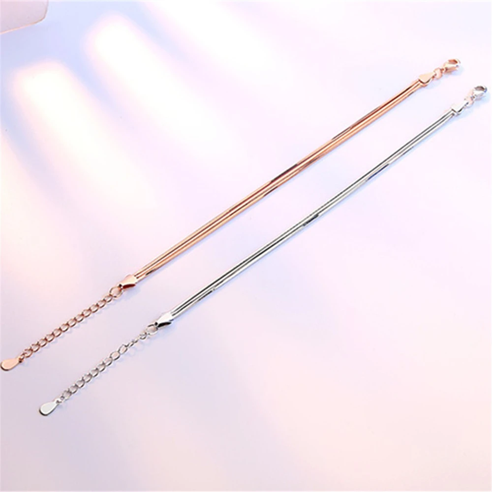 Fashion Female Rose Gold Color Bracelet Temperament Elegant Three Lines Snake Bone Chain 925 Sterling Silver Girl | Украшения и