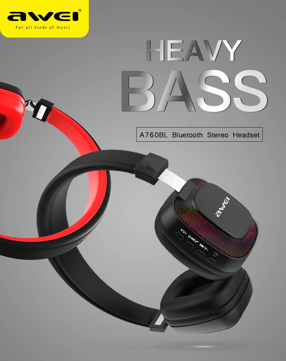 AWEI A760BL беспроводные наушники Bluetooth гарнитура спортивные наушники с микрофоном для телефонов стерео Красочный светодиодный светильник