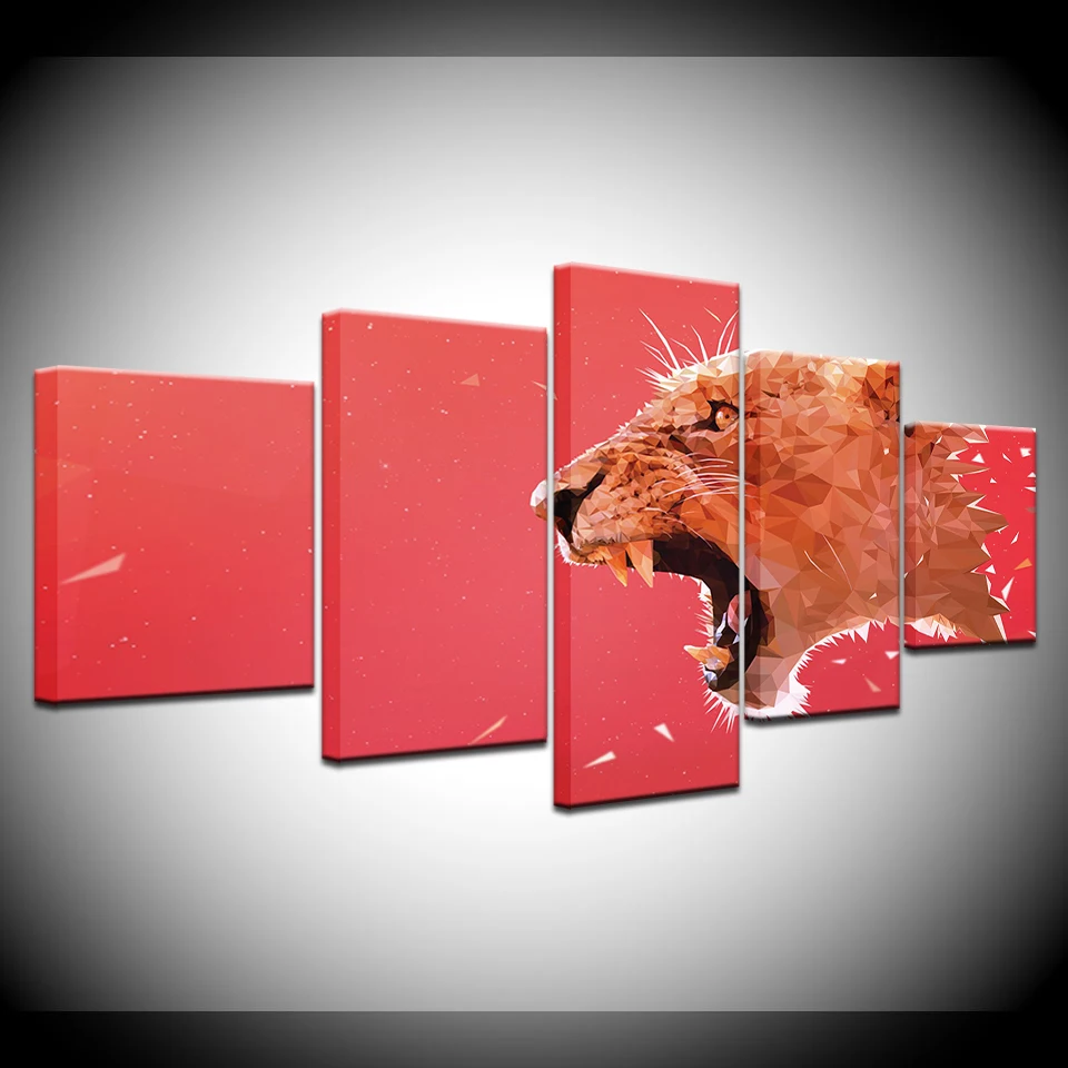 

Canvas Painting Roaring Lion animal 5 Pieces Wall Art Painting Modular Wallpapers Poster Print for living room Home Decor