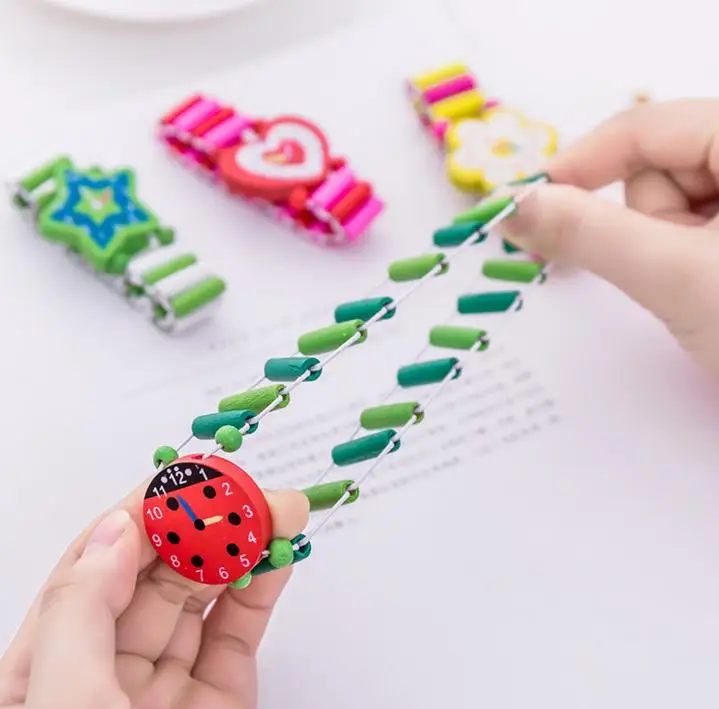 5 шт. Kawaii детский браслет поддельные деревянные часы душ девочка мальчик на день