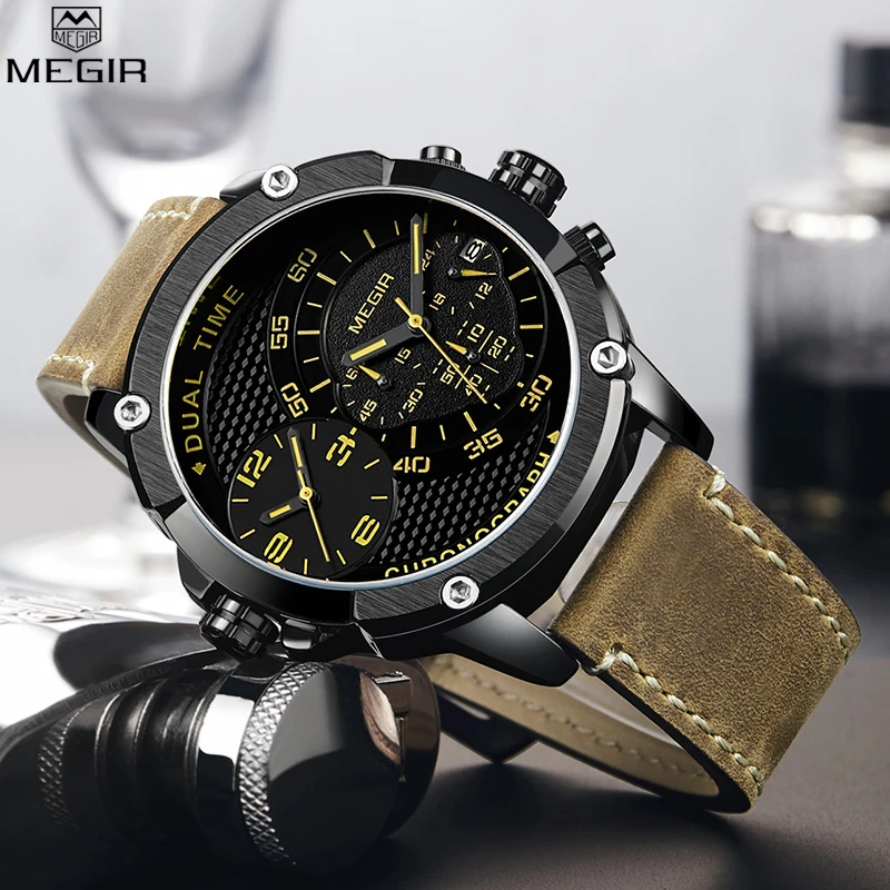 Megir Men's Quartz Watch Top Brand Luxury Leather Chronograph Waterproof Military Fashion Sport Clock Relogio Masculino | Наручные