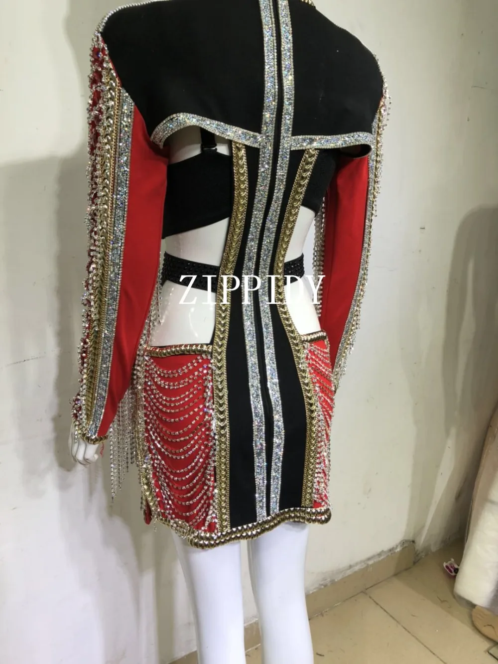 Блестящее черное красное платье стразы сексуальная сценическая одежда цепочки