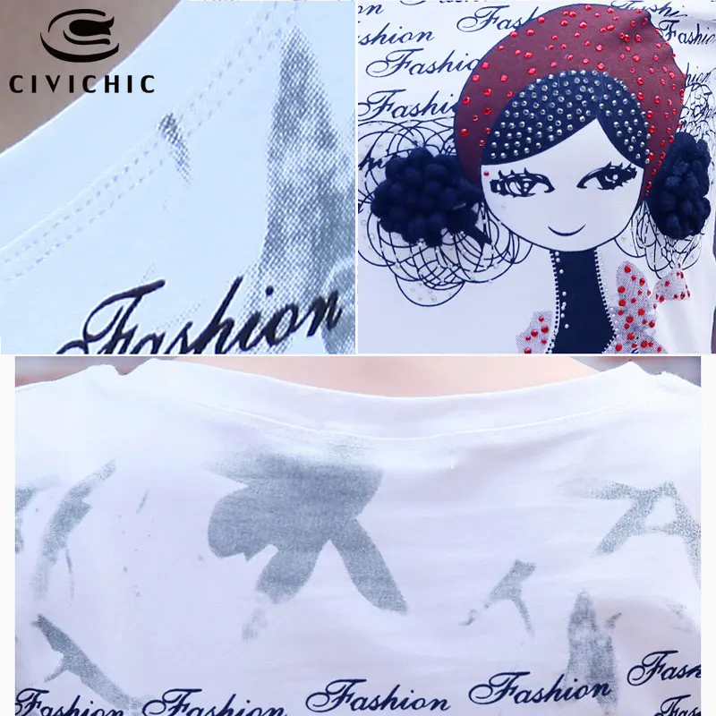 

CIVI CHIC Women Summer Wear Fashion Lady Print T-shirt Ethnic Bamboo Printed Tees O Neck Cotton Tops Diamonds Slim T Shirt WST30