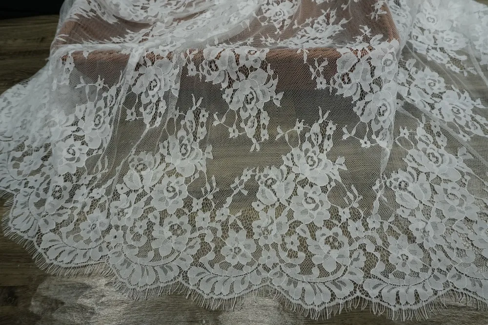 Lucy Lace Boutique 150x300 см/шт. Хорошее качество свадебное платье кружевная ткань с белыми и черными цветами ресницы кружева шантильи