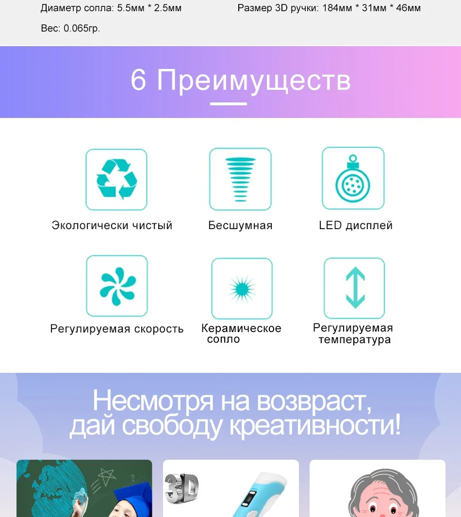3Д Ручка Weiyu 2 го Поколения с LCD дисплеем для детей Высококачественный ABS/ PLA пластик для создания фигурок