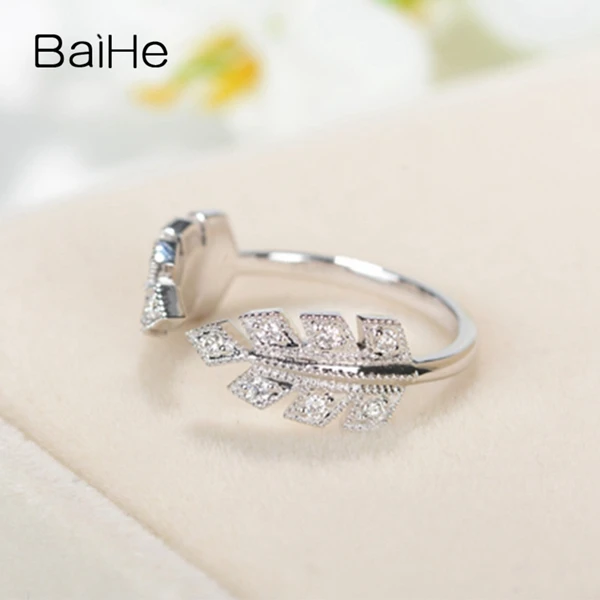 BAIHE Твердое 14 к желтое золото 0.15ct H/SI круглые натуральные бриллианты обручальное женское ювелирное красивое перьевое кольцо