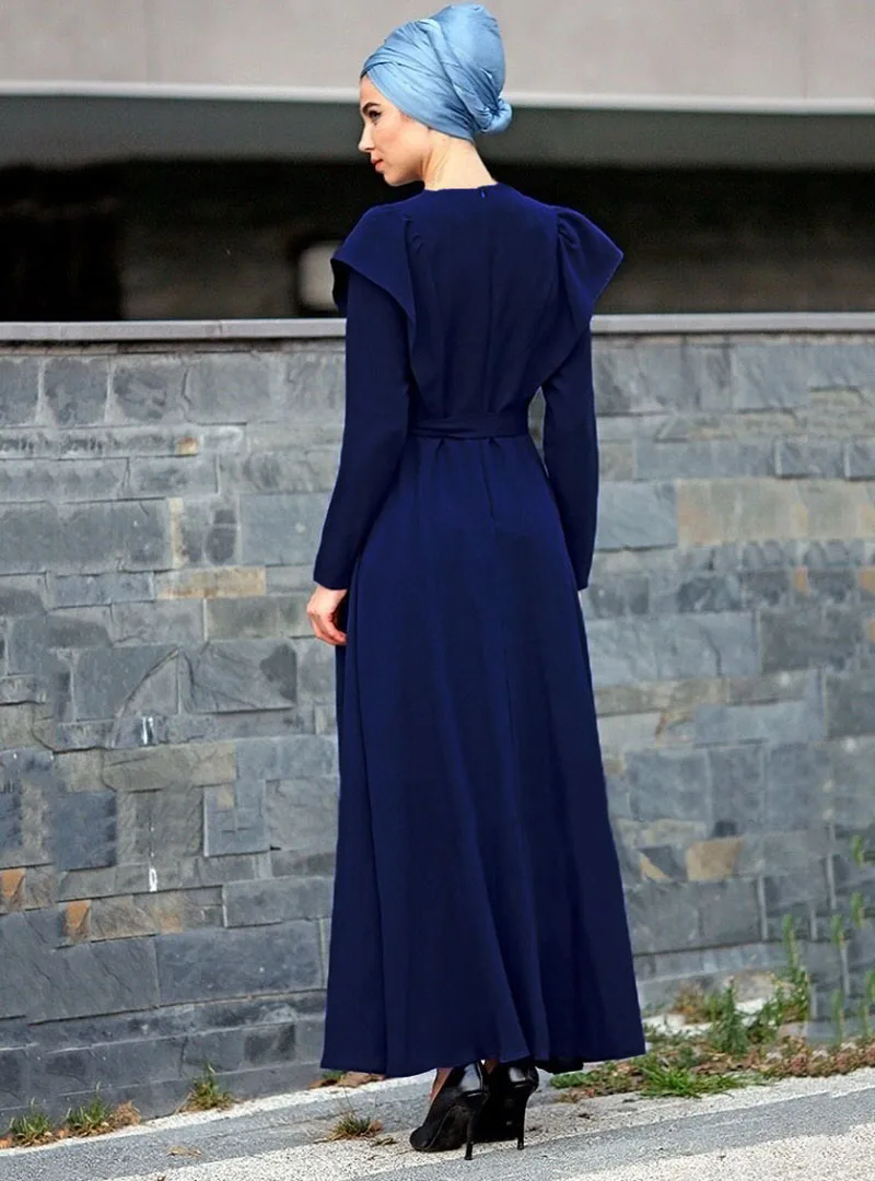 Модные оборки, комбинированное платье dubai abaya мусульманское Тонкий Женская одежда кафтан платье исламский женские платья с длинным рукавом