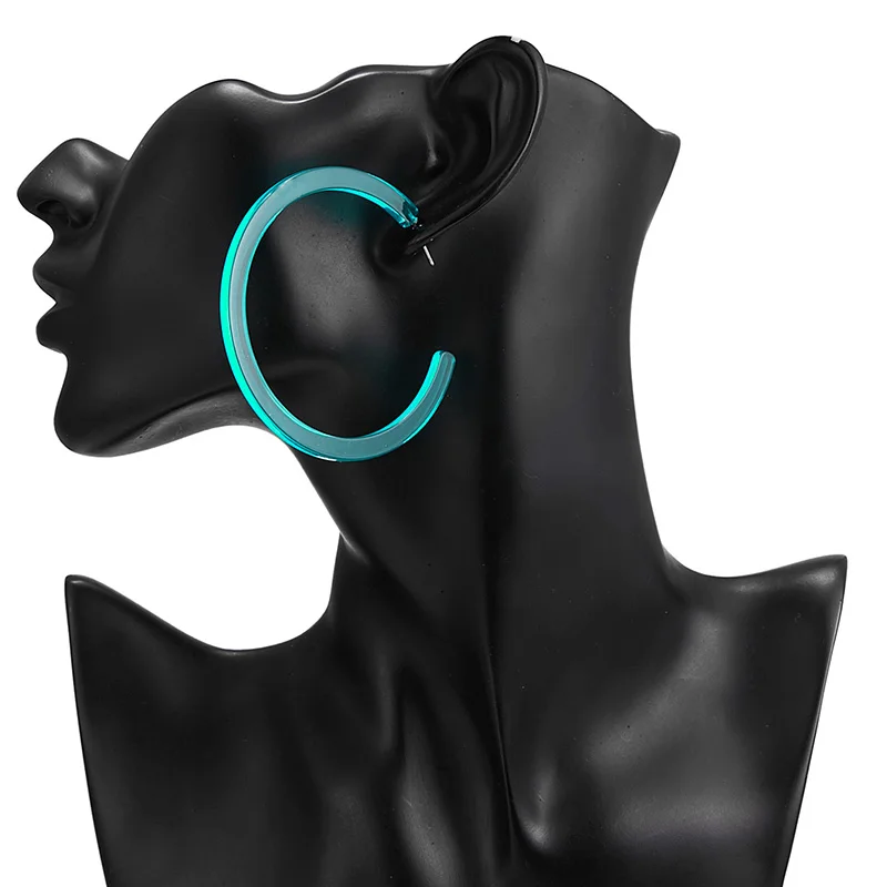 light blue Неоновые цветные большие серьги-кольца, серьги, аксессуары, Модные преувеличенные серьги-кольца, ушные петли, Гладкий Круг для женщин, девичьи ювелирные изделия - Окраска металла: light blue