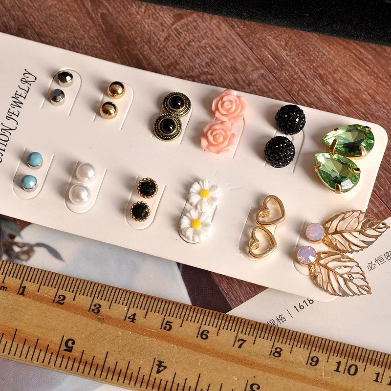 2019 New fashion women jewelry wholesale girls party ear studs beautiful match 12pairs /set earrings gifts | Украшения и