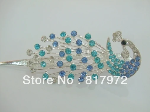 

Glamour shining blue crystal carved peacock pin stick barrette hair slide clip woman party gift