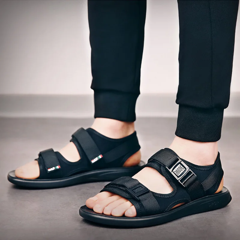 

Beach Sandals Men Summer Shoes 2019 Casual Male Black Shoes Leather Man Footwear Flat Soft Comfortable KA1319