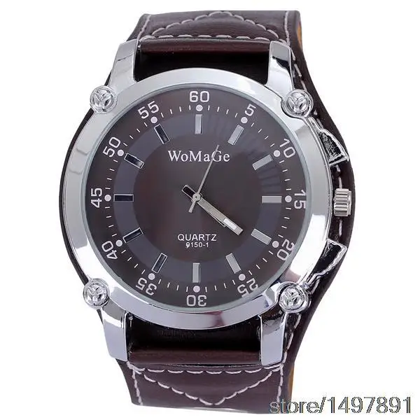 Elegant unique design artificial big face round quartz men leather watch casual perfect gift top quality free shipping | Наручные часы