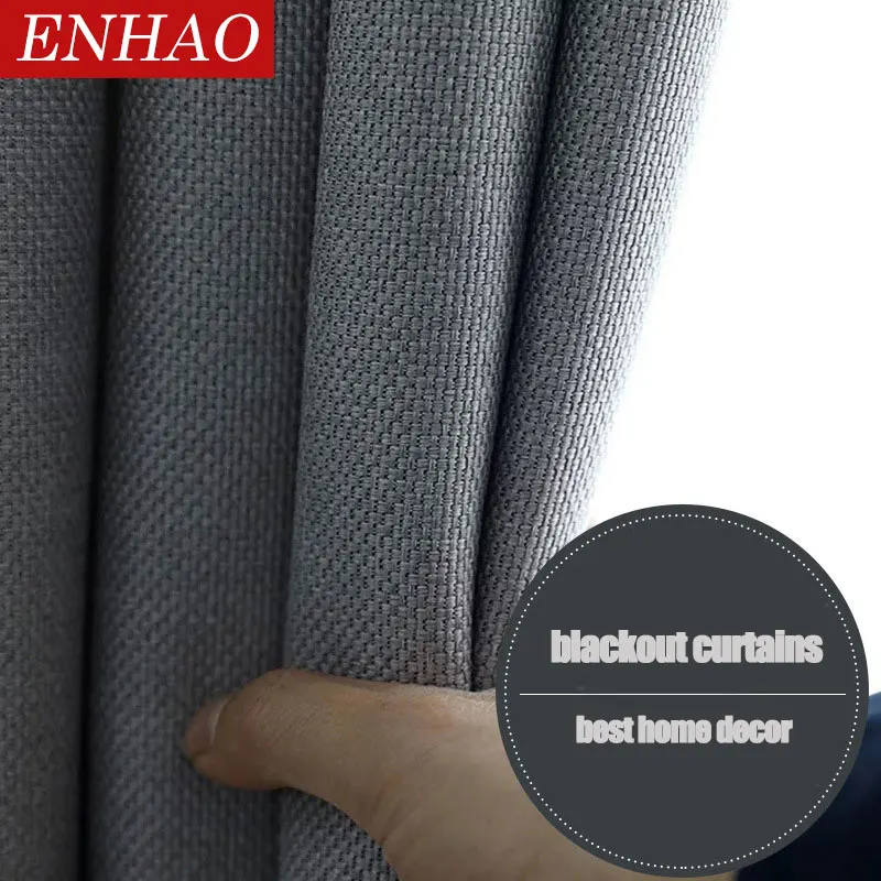 

ENHAO Modern Solid Linen Blackout Curtains for Living Room Bedroom Kitchen Curtains for Window Cloth Curtains 80% Shading Panel