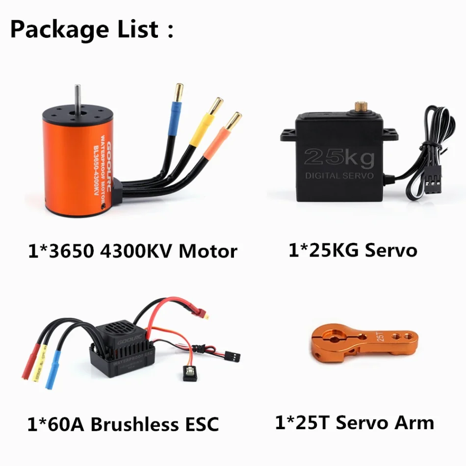 4300KV 25KG Servo GoolRC водонепроницаемый 3650 3900KV 4300KV двигатель 60A бесщеточный ESC 20 кг 25 кг сервопривод с 25 T сервопривод рычаг комбо набор для 1:10 RC автозапчасти - Цвет: 4300KV 25KG Servo
