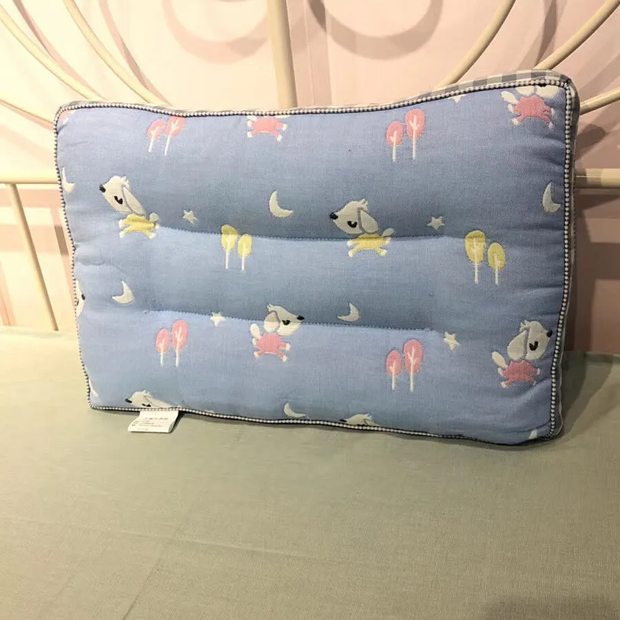 Blue dog 50x30cm 6 слойный Муслин, хлопковая детская подушка, впитывающая пот, Подушка для сна, мягкая подушка для шеи, моющаяся хлопковая детская подушка - Цвет: Blue dog 50x30cm