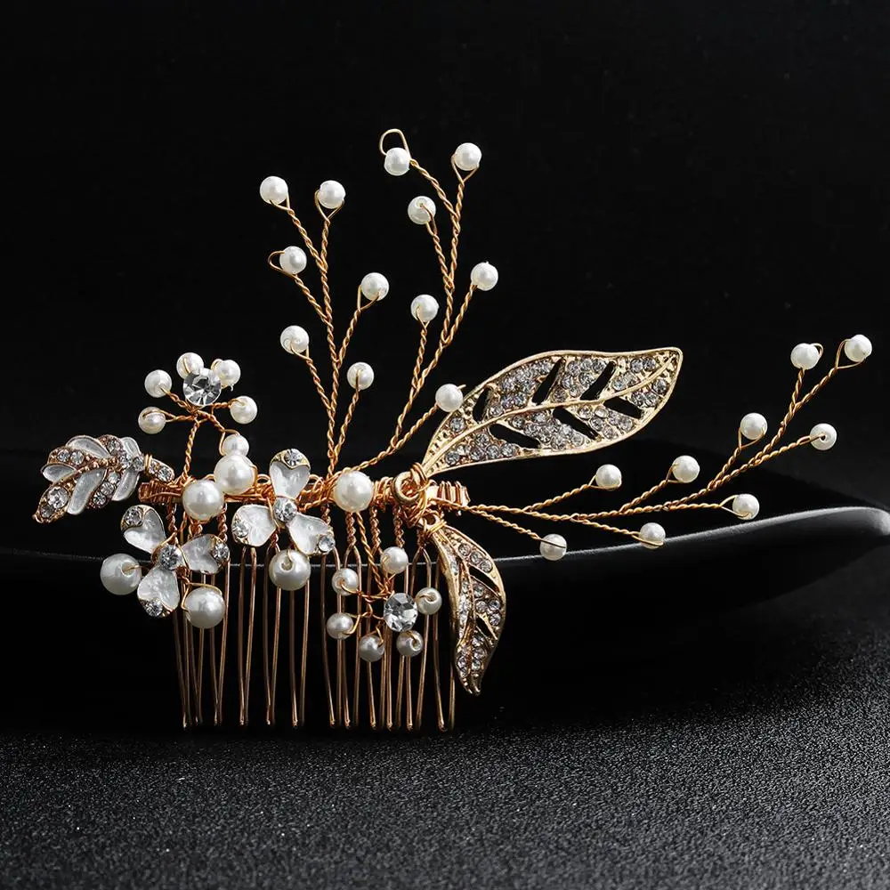 

Fashion Rose Gold Color Hair Comb for Ladies Pearls Bridal Prom Wedding Hair Accessories Bride Headpiece Hairpin for Ladies