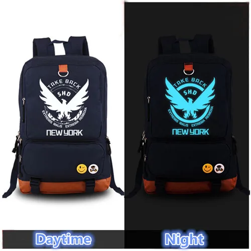 1 Рюкзак для ноутбука с синими светящимися рисунками из игры The Division, Холщовый школьный рюкзак для мужчин и женщин, рюкзак для путешествий Rugzak Mochila Feminina - Цвет: 1