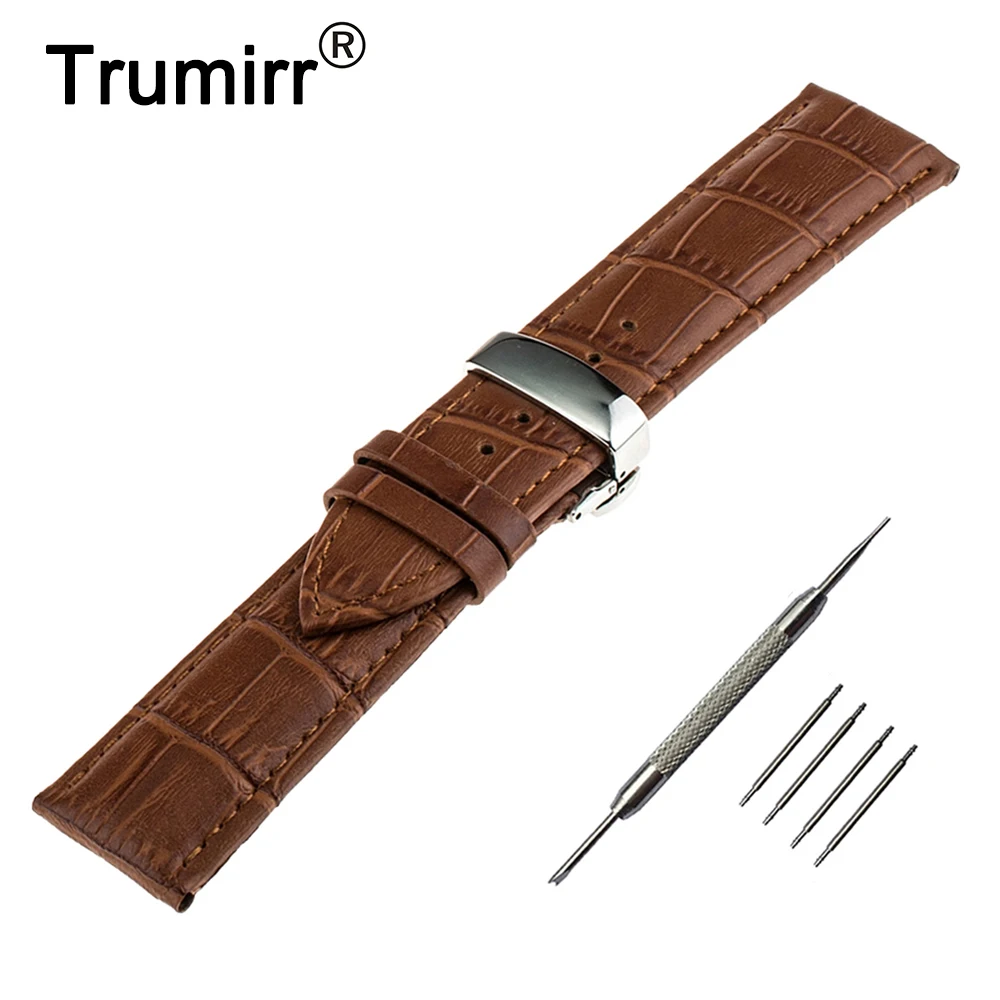 Ремешок из натуральной кожи для наручных часов Seiko браслет с пряжкой бабочкой