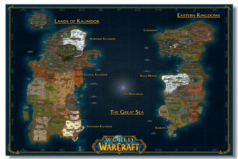 Настенная роспись на заказ настенные наклейки Warcraft World Of Постер WOW Game Карта мира