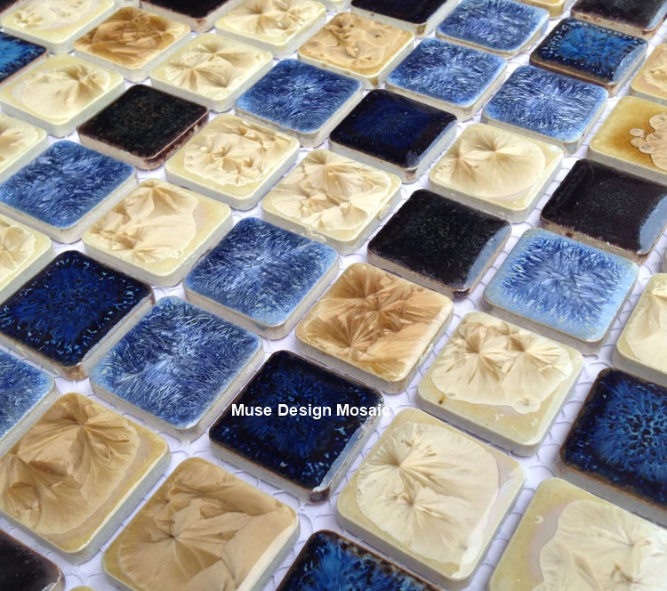 Голубая бежевая застекленная галька керамическая плитка мозаика для DIY кухня