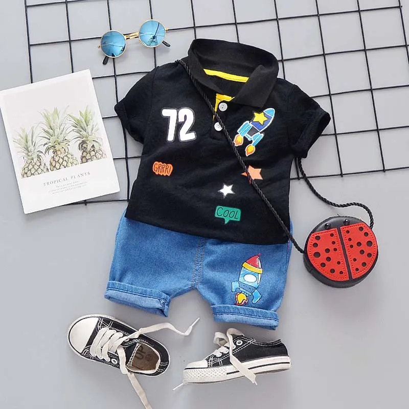 Baby Boy Fashion Summer Clothes Set 2019 New Cute Letter Short Sleeve T shirt Suit Children Clothing Boys Outfit | Детская одежда и