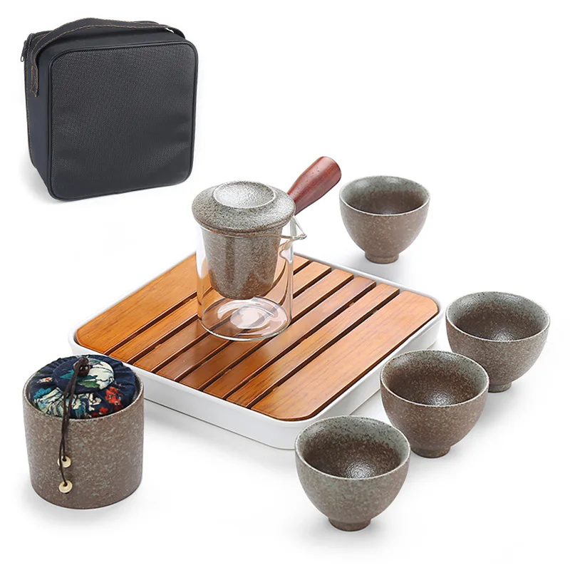 

2018 New Style Colth Bag Portable Travel Kungfu Tea Set Red Tea Green Tea Set Side Handle Tea Set 4 Person Using Chinese Gift
