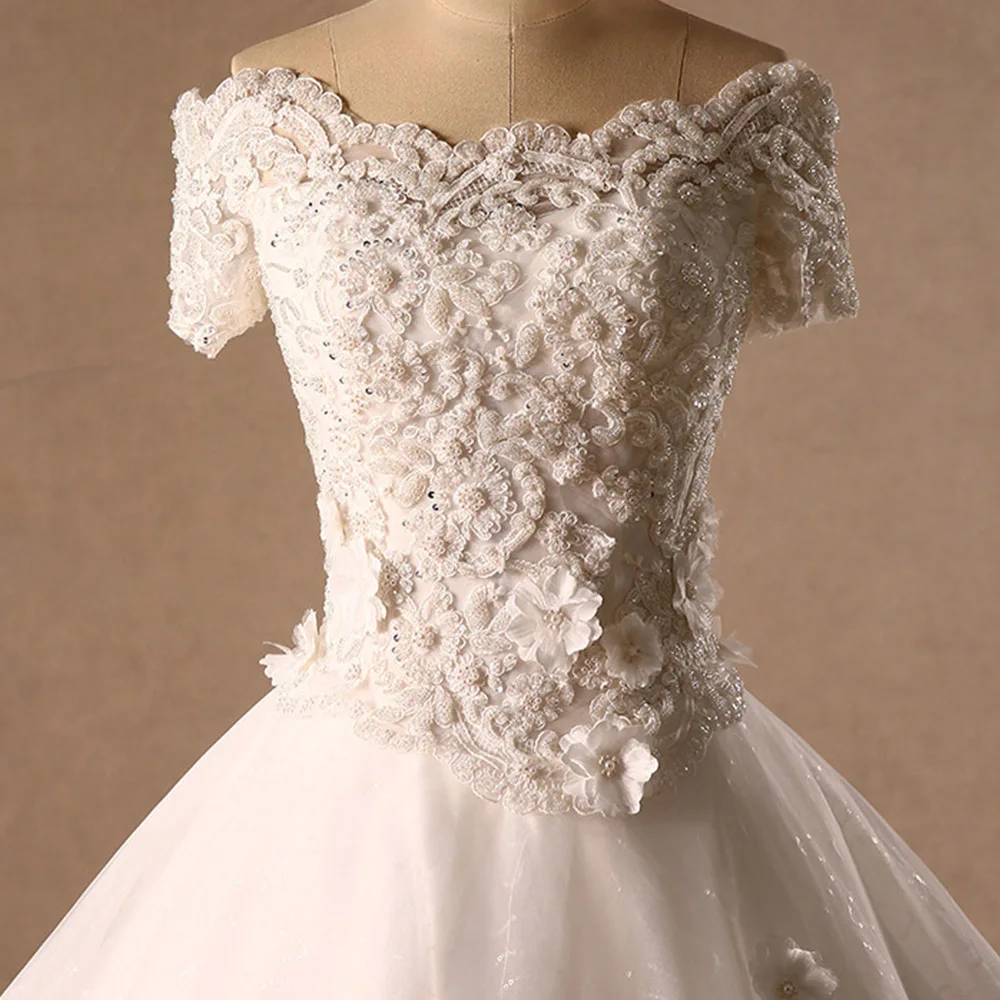Vestido De Noiva Princesa с коротким рукавом расшитое бисером блестками аппликациями