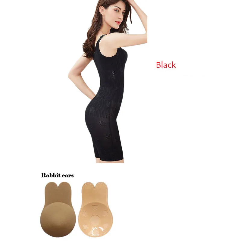 Black-SkinEars Women Waist Cincher Belt With Chest Hip Lift Leg Thigh Slimmer Hot Body Shaper High Waist Slimming Panties Stomach Girdle Corset - Цвет: Black-SkinEars