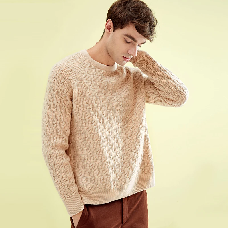 ZHILI 2018 New Autumn Winter Round Neck Beige Cashmere Sweater