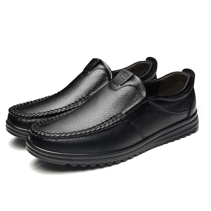 SHENGKUANG Genuine Leather Mens Shoes Slip-On Casual Black Brown Simple Style Leisure Shoe | Обувь
