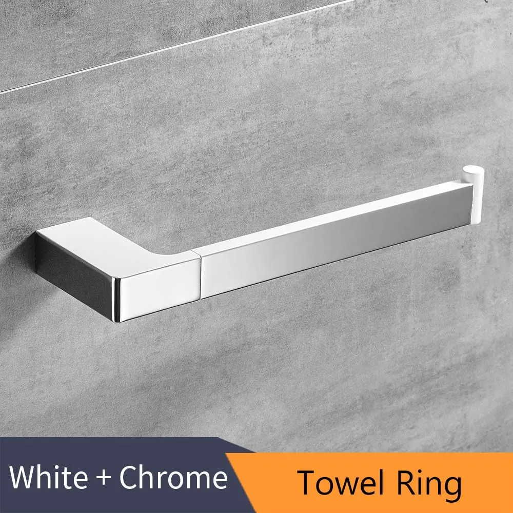 Towel Ring Белый+ хромированный цинковый сплав полотенце кольцо крючок для халата держатель для туалетной щетки полотенце бар аксессуары для ванной комнаты Набор бумажный держатель FM-5700WL - Цвет: Towel Ring