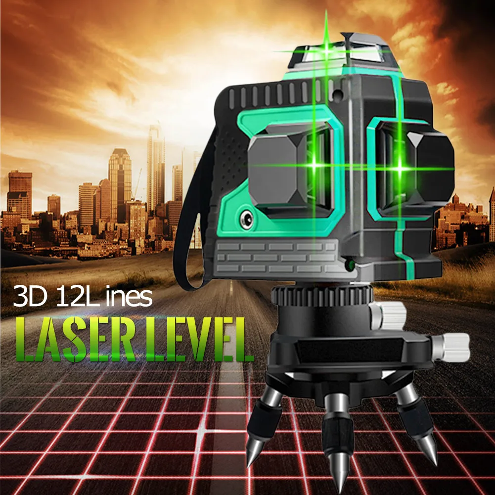 3D 12 линий зеленый лазерный уровень самонивелирующийся 360 горизонтальный и вертикальный крест супер мощный зеленый лазерный луч линии