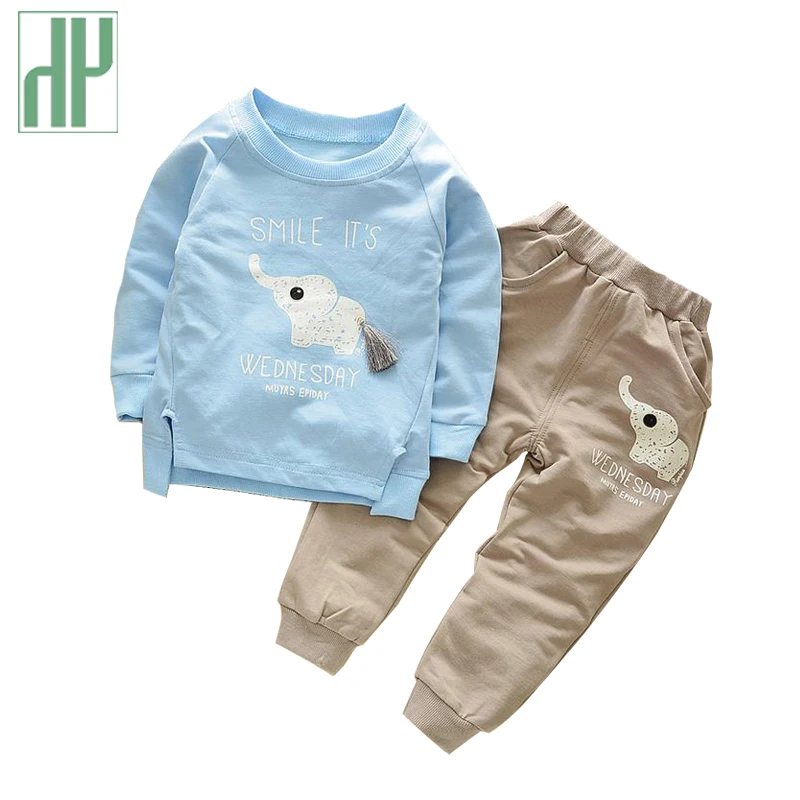 HH Toddler boy clothes spring Cartoon girls Sets Long Sleeve Shirt+elephant pants children clothing fall boutique kids | Детская одежда