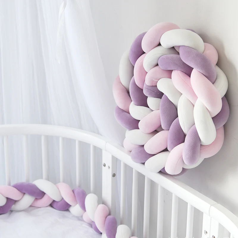 pink white purple 2 м Длина Новорожденный ребенок кровать бампер чистый плетение плюшевый узел кроватки бампер детская кровать защита для кроватки Декор детской комнаты - Цвет: pink white purple