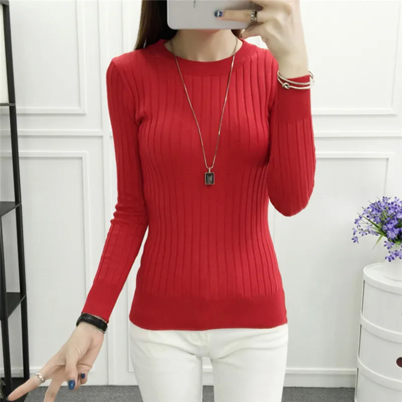 New 2020 Women Sweater Autumn Winter High Elastic Turtleneck Tops Korean Long Sleeve O-Neck Pullover Lady Slim Sexy Sweaters | Женская
