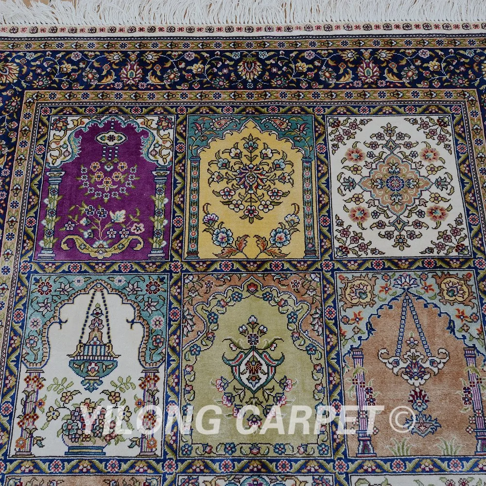 Yilong 3 'x 4 5' Античный персидский шелковый садовый ковер ручной вязки