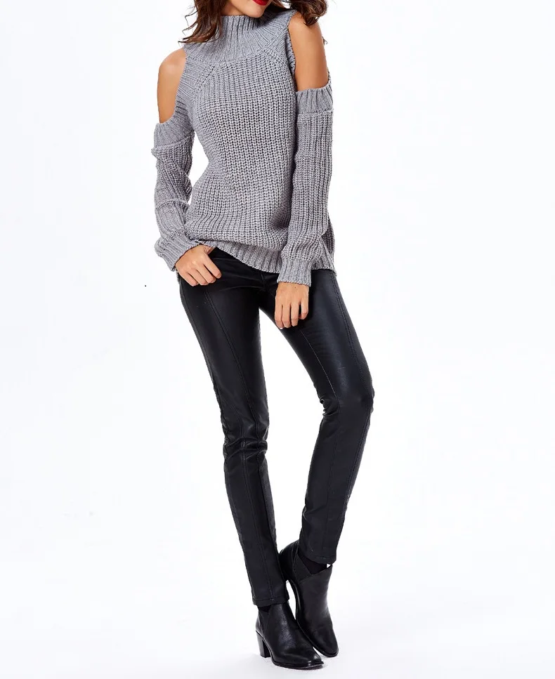 Turtleneck cold shoulder knitted sweater women Casual cotton streetwear pullover female Sexy autumn winter jumper 2018 | Женская одежда