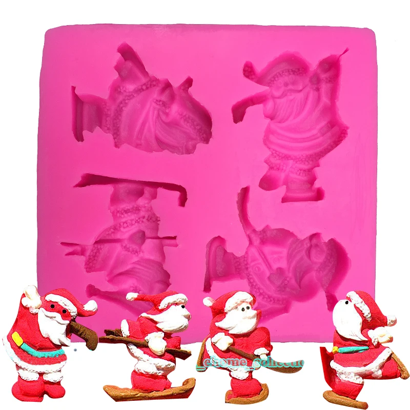 

Рождественские четыре горнолыжные Санты в форме DIY помадки фотошоколада для украшения кексов кухонные инструменты для выпечки FT-0038